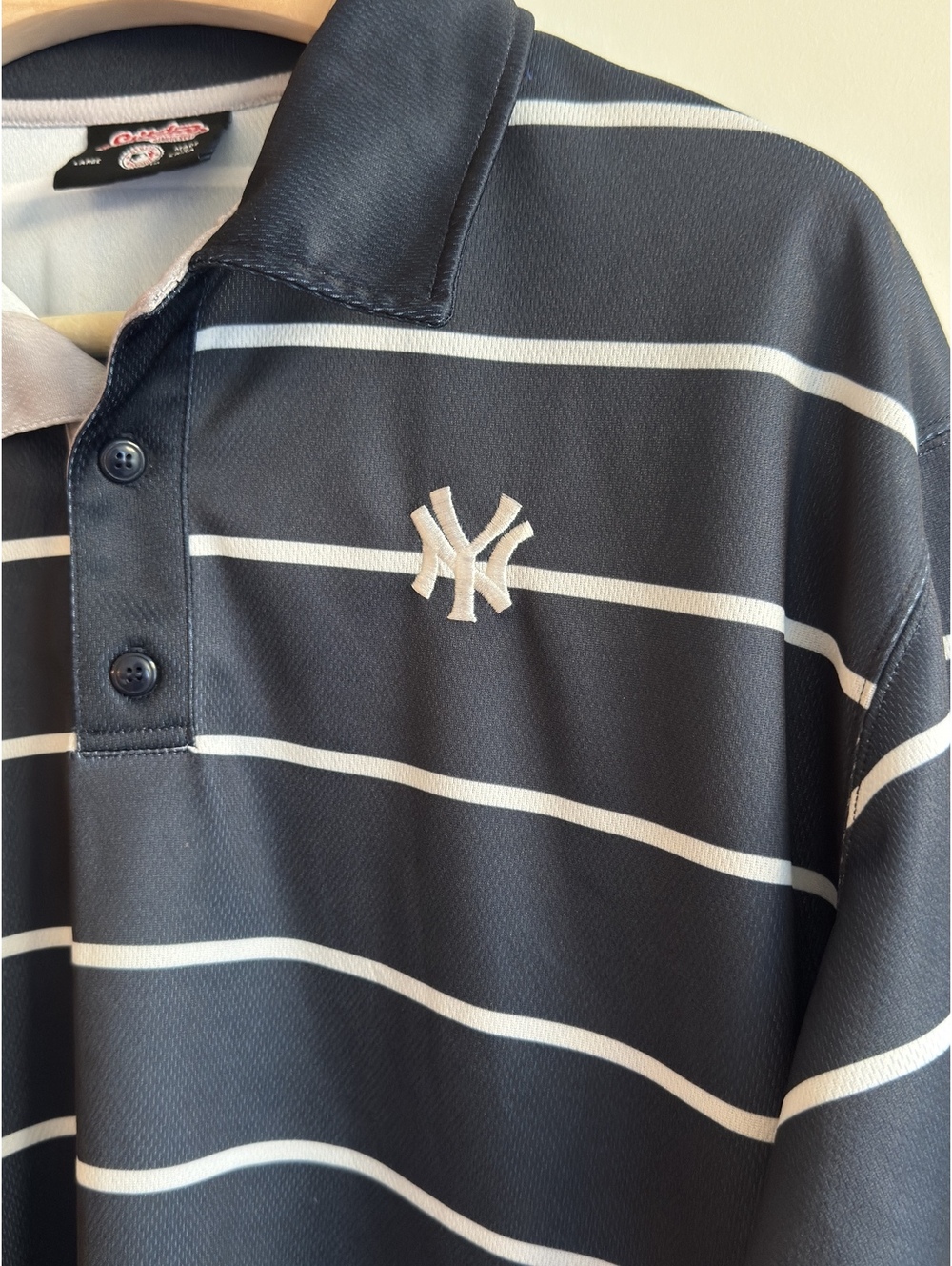 Stitches New York Yankees Men’s Large Navy Striped MLB Polo Shirt Y2K - Picture 3 of 8